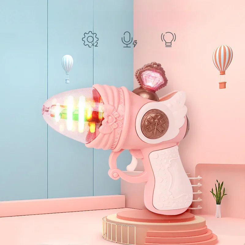 Pistola de juguete eléctrica mágica para niñas, luz de sonido, Estrella giratoria, decoración, dulce, lindo juguete de princesa, sin disparar, regalos de cumpleaños para niños