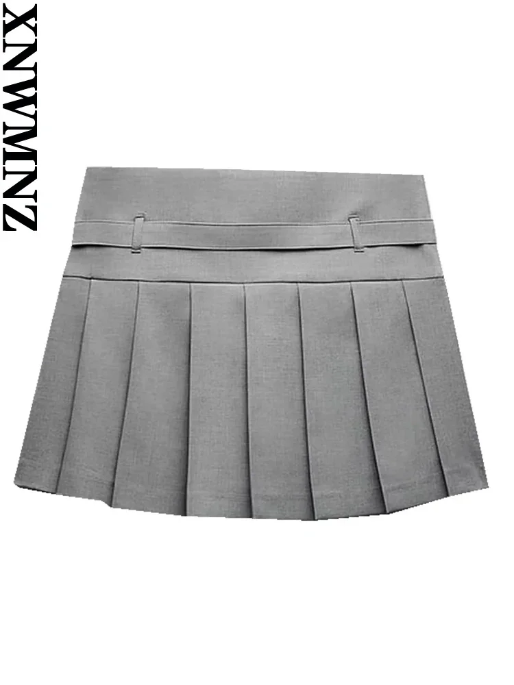 New Women's Fashion 2025 Autumn Box Pleat Skort Women Vintage Belt Mid Waist Versatile Female Chic Mini Skirt