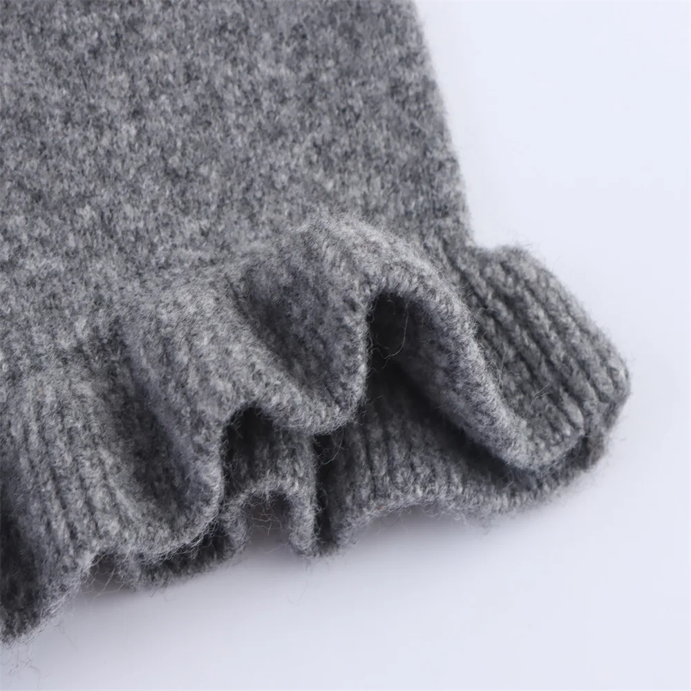 ملابس نسائية خريفية جديدة حلوة وعصرية ذات طبقات مزخرفة وطية صدر السترة وأكمام طويلة سترة صوفية محبوكة