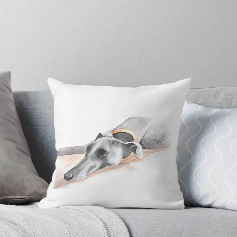 

Greyhound Whippet Lurcher Lying Down- Black & White Throw Pillow Couch Pillows Cushions Pillow