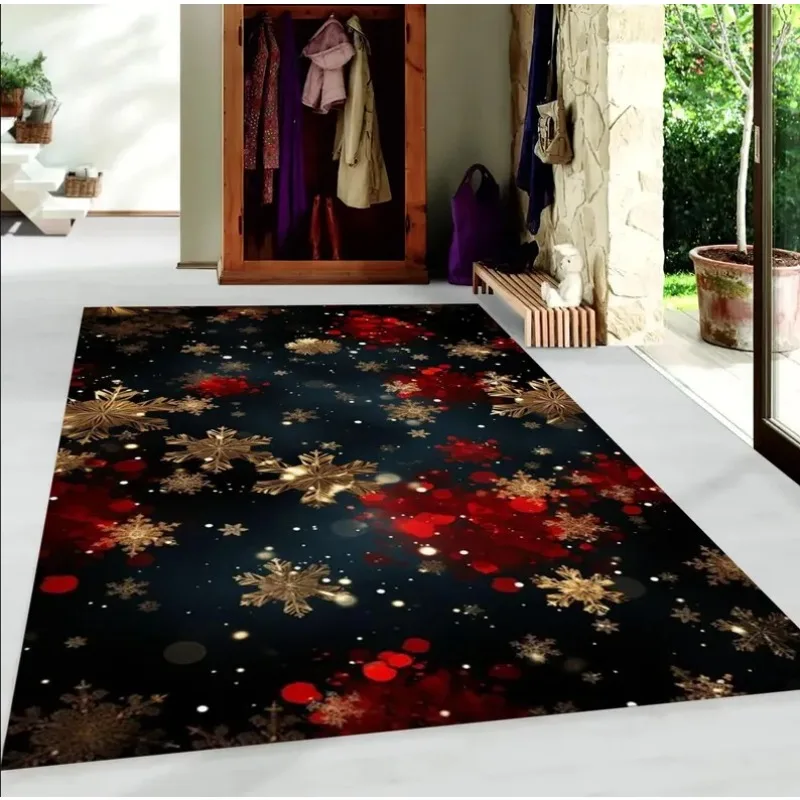 

Winter Wonderland Carpet Black Background Snowflakes Bedroom Bay Window Ins Style Decoration Light Luxury Art Rug
