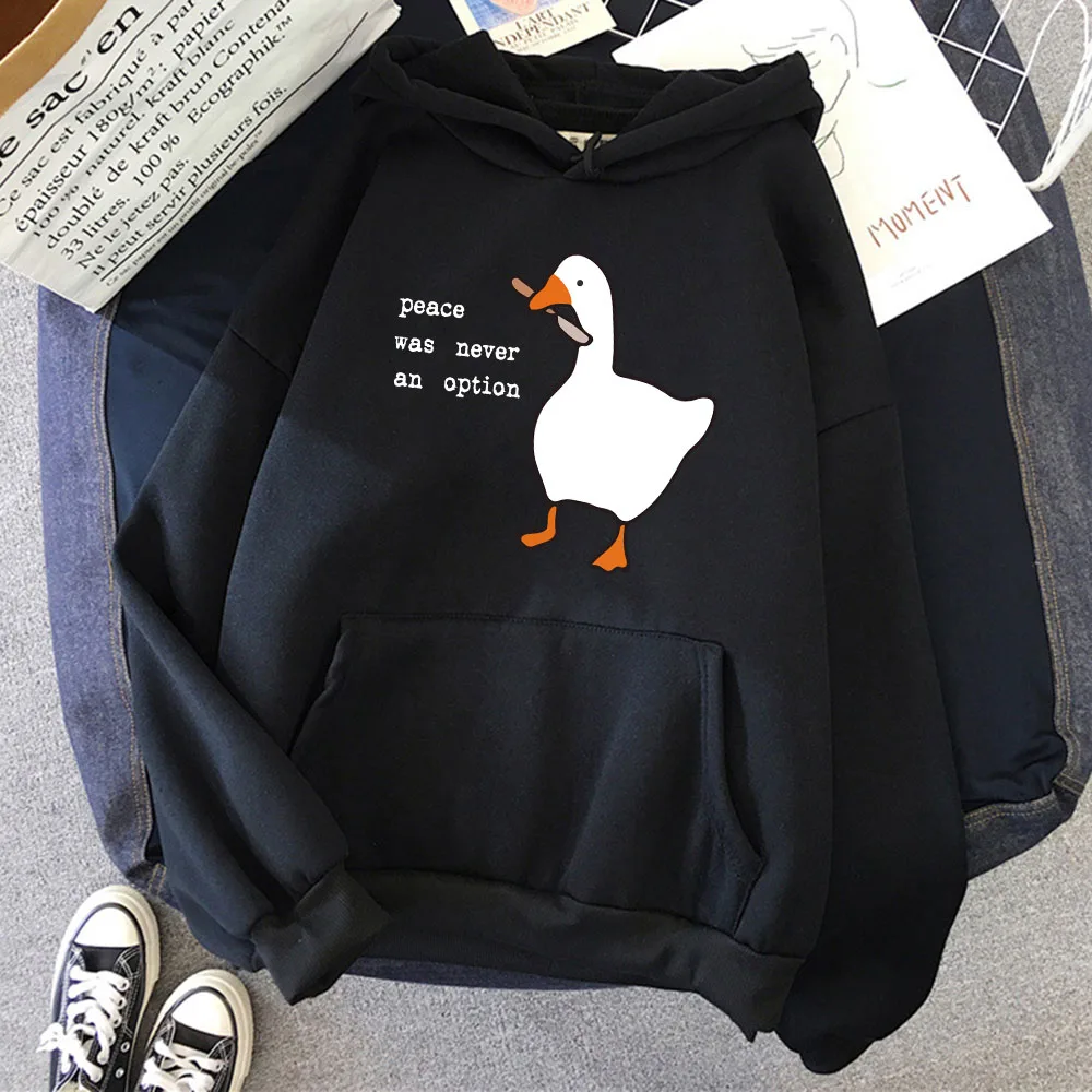 Frieden war nie eine Option Gans Druck Herren Hoodies süße lässige Pullover Kreativität Tasche warme Pullover Mode männlichen Hoody