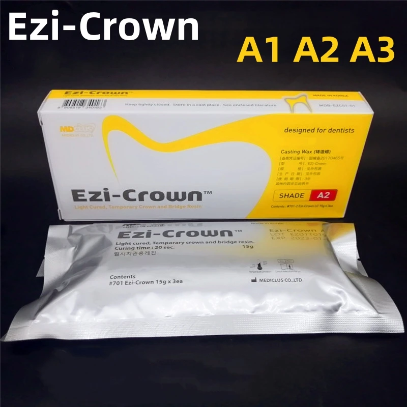 Dental Light Cured Temporary Crown and Bridge Resin Curing Material A1 A2 A3 Color Ezi Crown Designed For Dentists