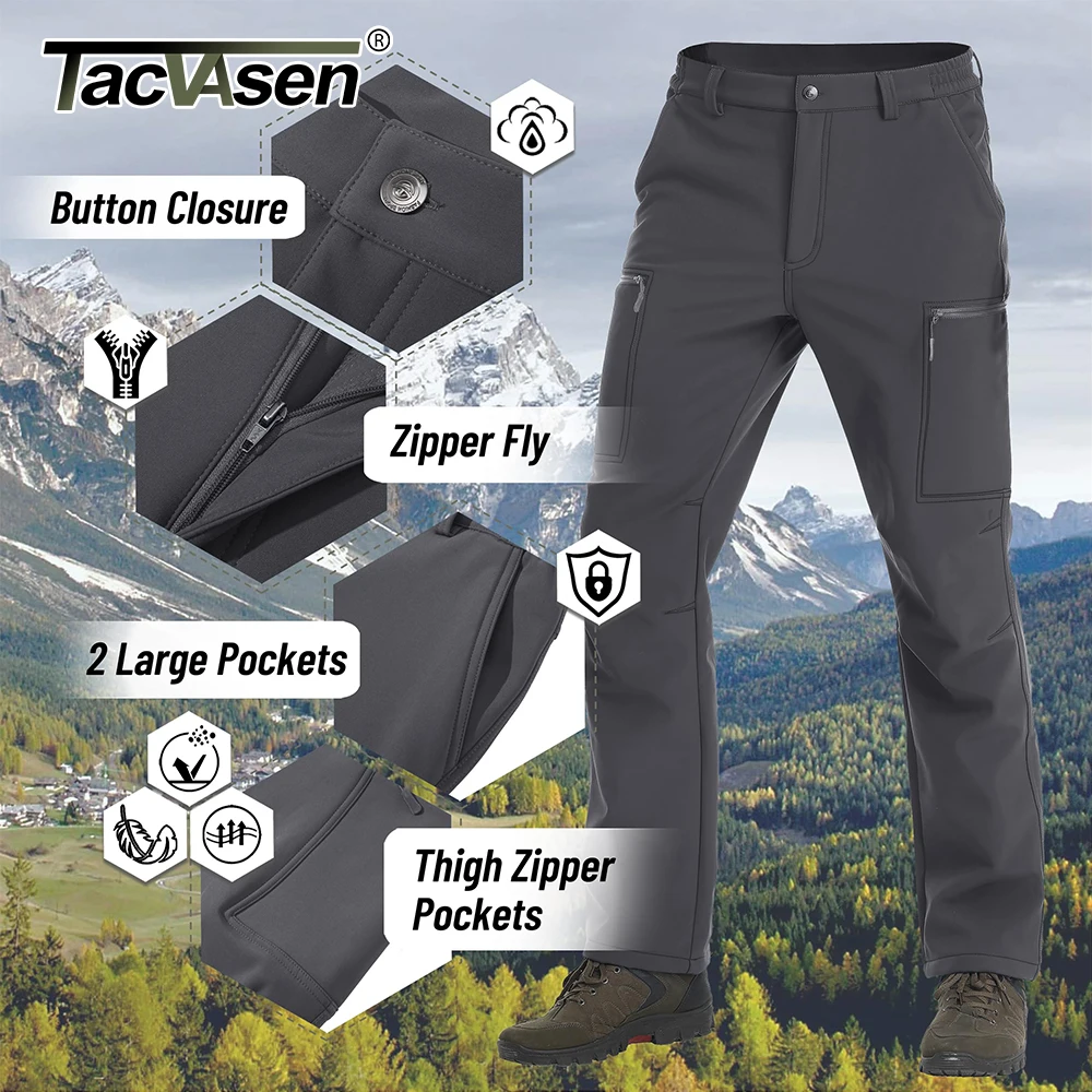 TACVASEN Men\'s Winter Casual Straight Pants Warm Thermal Fleece Lining Work Outdoors Trousers Snow Ski Hiking Pants Waterproof