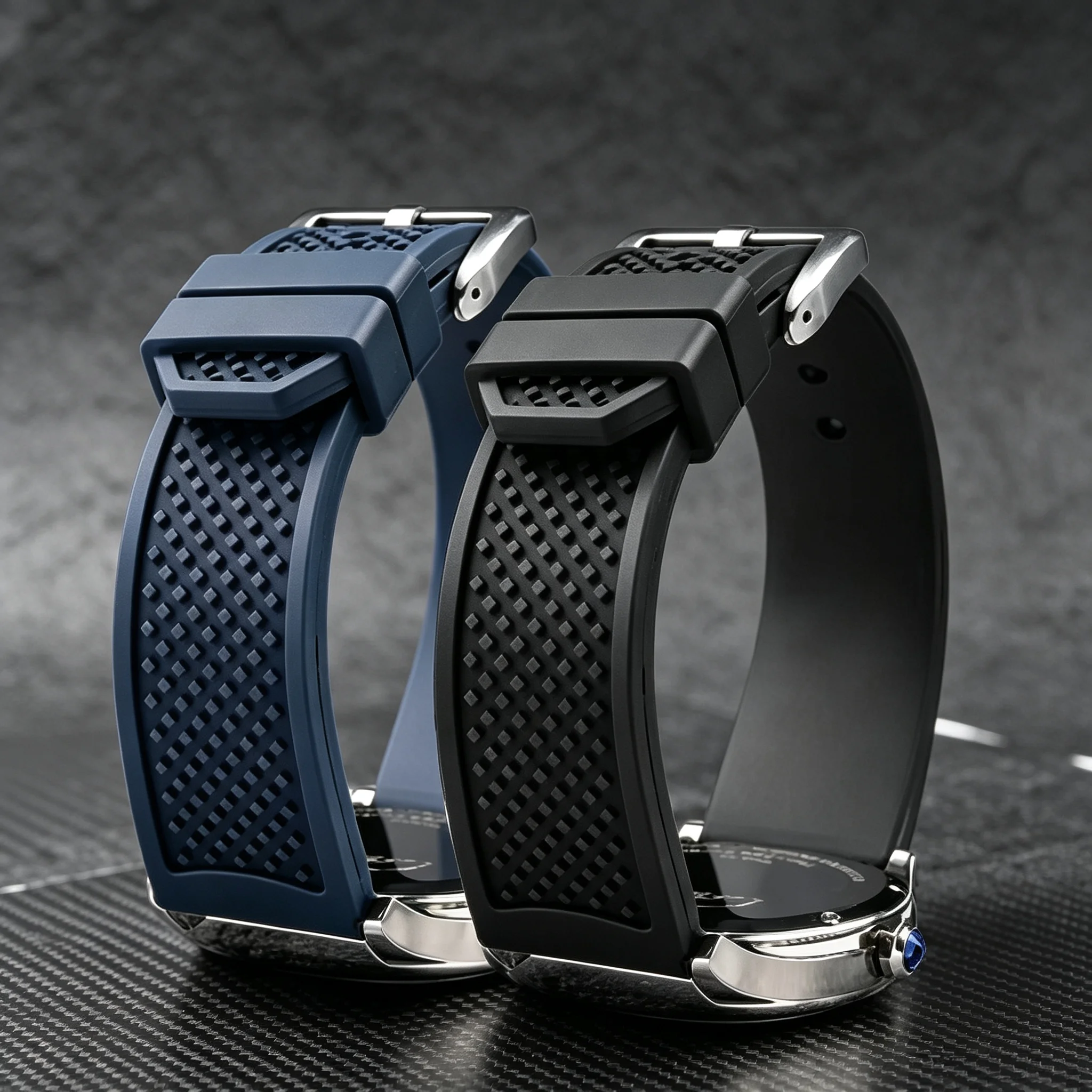 FKM fluoro rubber Watch Strap For Cartier Calibre London Tank W7100056/A0006W7100037/W710004 Replace men silicone watchband 24mm