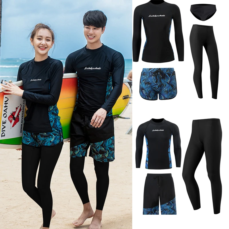 

wisuwore 2023 Long Sleeve Couple Surf Suit Rash Guard Women Solid 3 Pieces Swimsuit Legging Swimwear Surfing Suit Bathing Suit