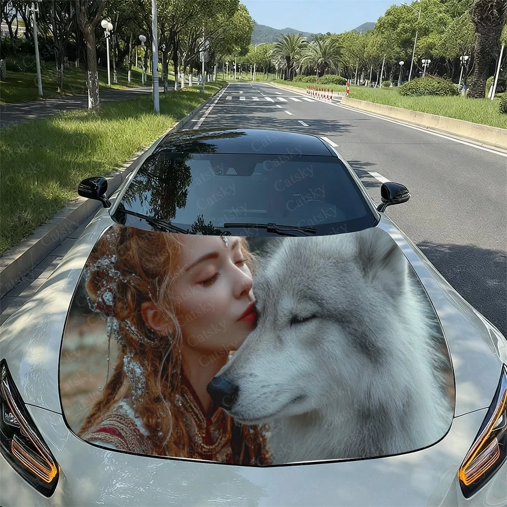 

Beauty Wolf Kiss Car Hood Sticker PVC Self Waterproof Stick, Striking Auto Exterior Accessories Decor Protect Gift for Car Lover