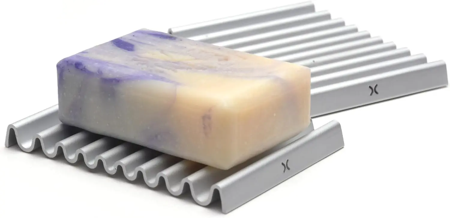 

Rustproof Anodized Metal Soap Holder (2-Pack) with Fast Drainage, Non-Slip Base - Durable & Easy Clean for Bathroom Kitchen