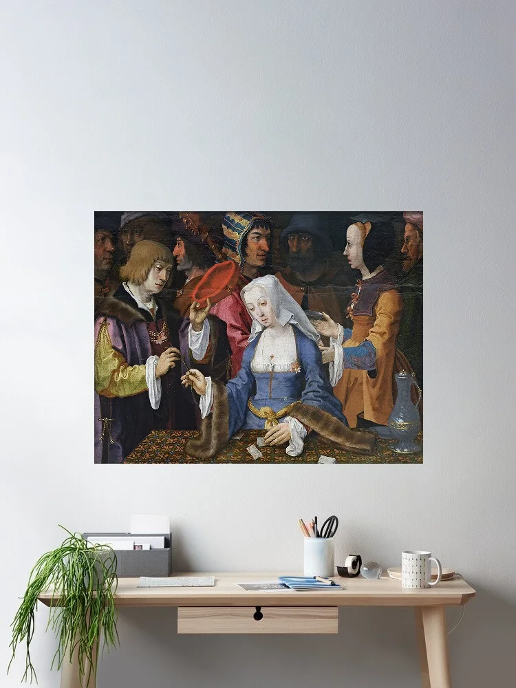Lucas van Leyden Fortune-Teller with a Fool, Art Print Canvas Poster, Living Room Decor, Home Wall Picture