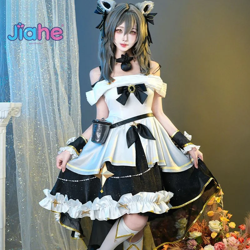 Juego Honkai: disfraz de Star Rail Stelle, disfraz de sirvienta para niña, uniforme, accesorios de cola con orejas, accesorios, Halloween, Carnaval, conjunto de Lolita