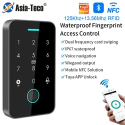 Abridor de puerta RFID 125K 13,56 mhz NFC, huella dactilar, Bluetooth, funciona con puerta de enlace WIFI + teclado de Control de acceso a prueba de lluvia, aplicación Tuya