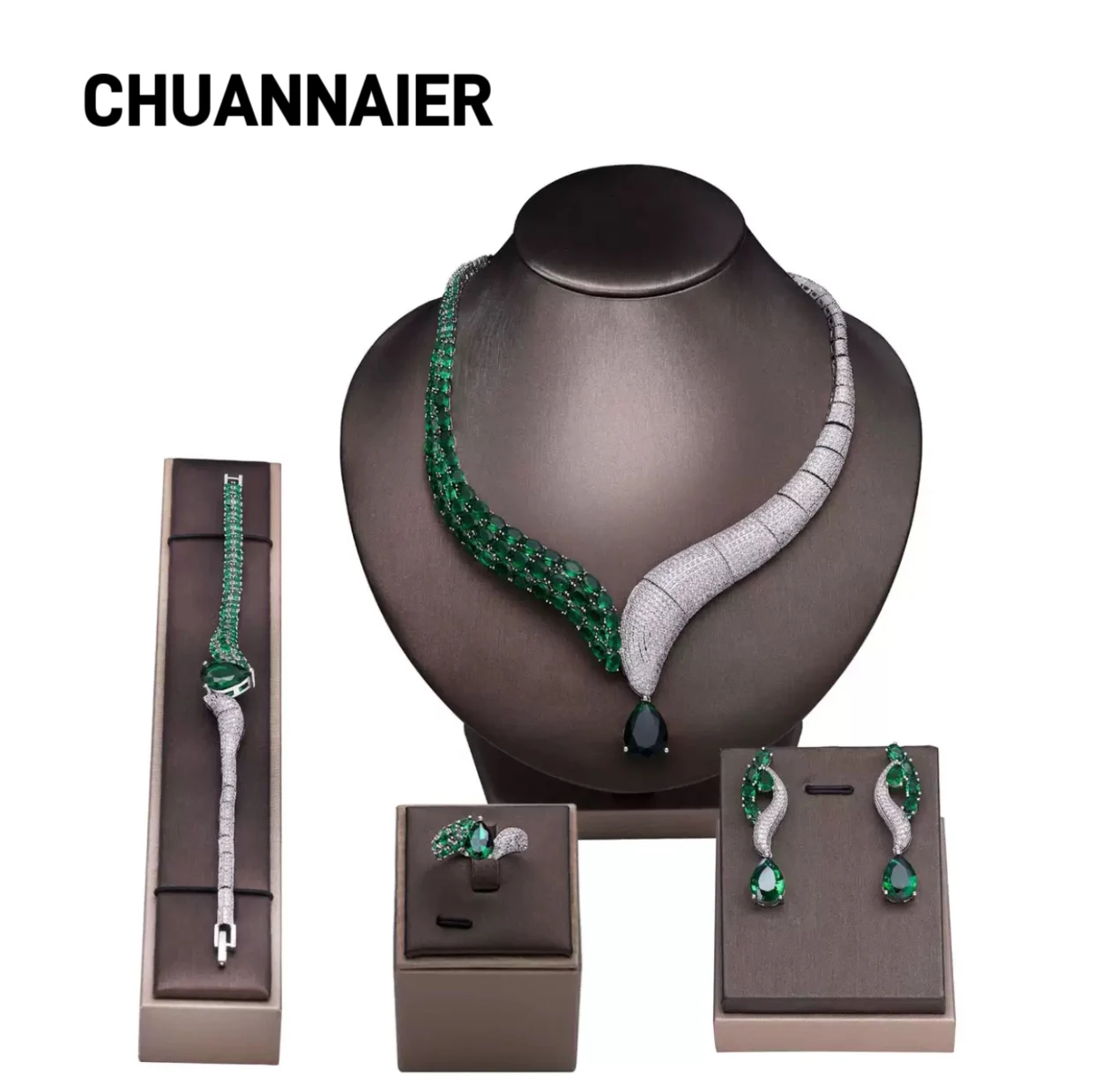 

Luxury hot-selling jewelry set of four: necklace, earrings, ring, bracelet, 3A zirconium jewelry set, bridal accessories, party