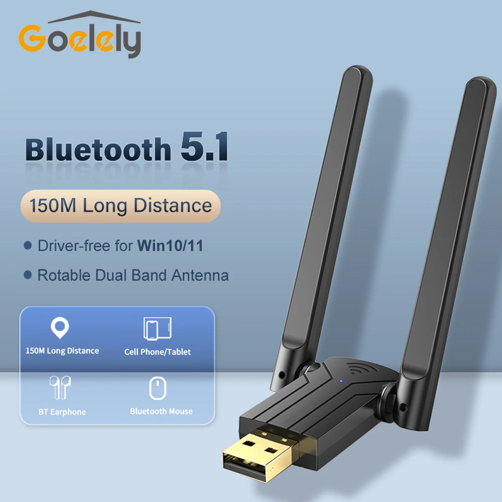 Goelely Bluetooth 5.1 Adapter Dual Band Driver Free Bluetooth Adapter Long Distance Bluetooth Audio Adapter USB3.0 BT5.1 Adapter