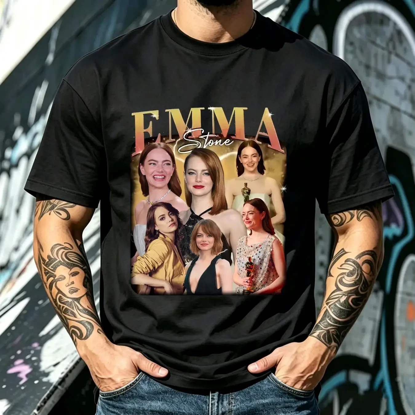 washed T Shirt Emma Stone Actress Retro Vintage Full Size S 5XL Best For Fan vintage Washed Versatile Stretched streetwear Soft