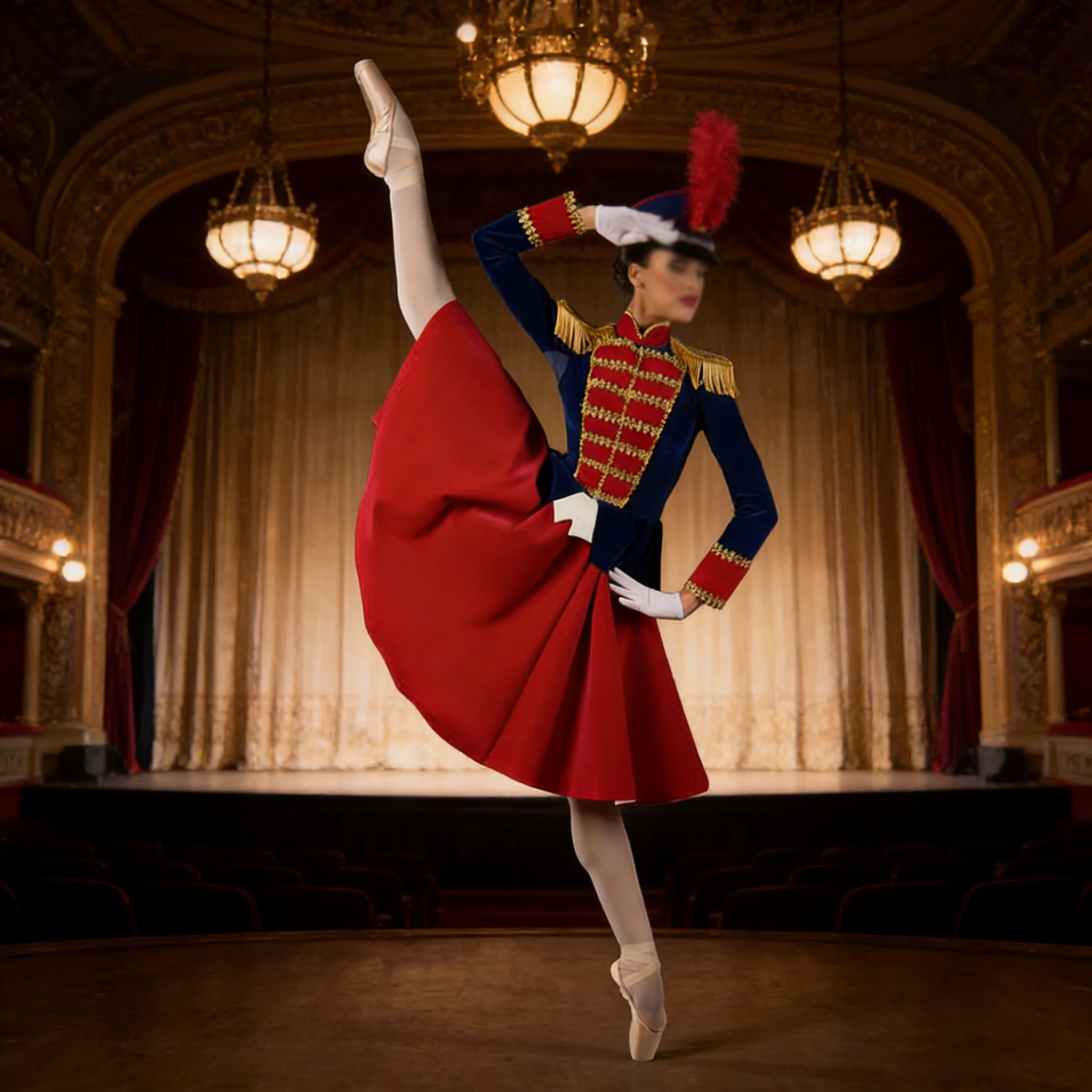Custom Made Nutcracker Royal Blue Red Troops Ballet Tutu Dress,Woman Ballet Performance Uniform Long Sleeve