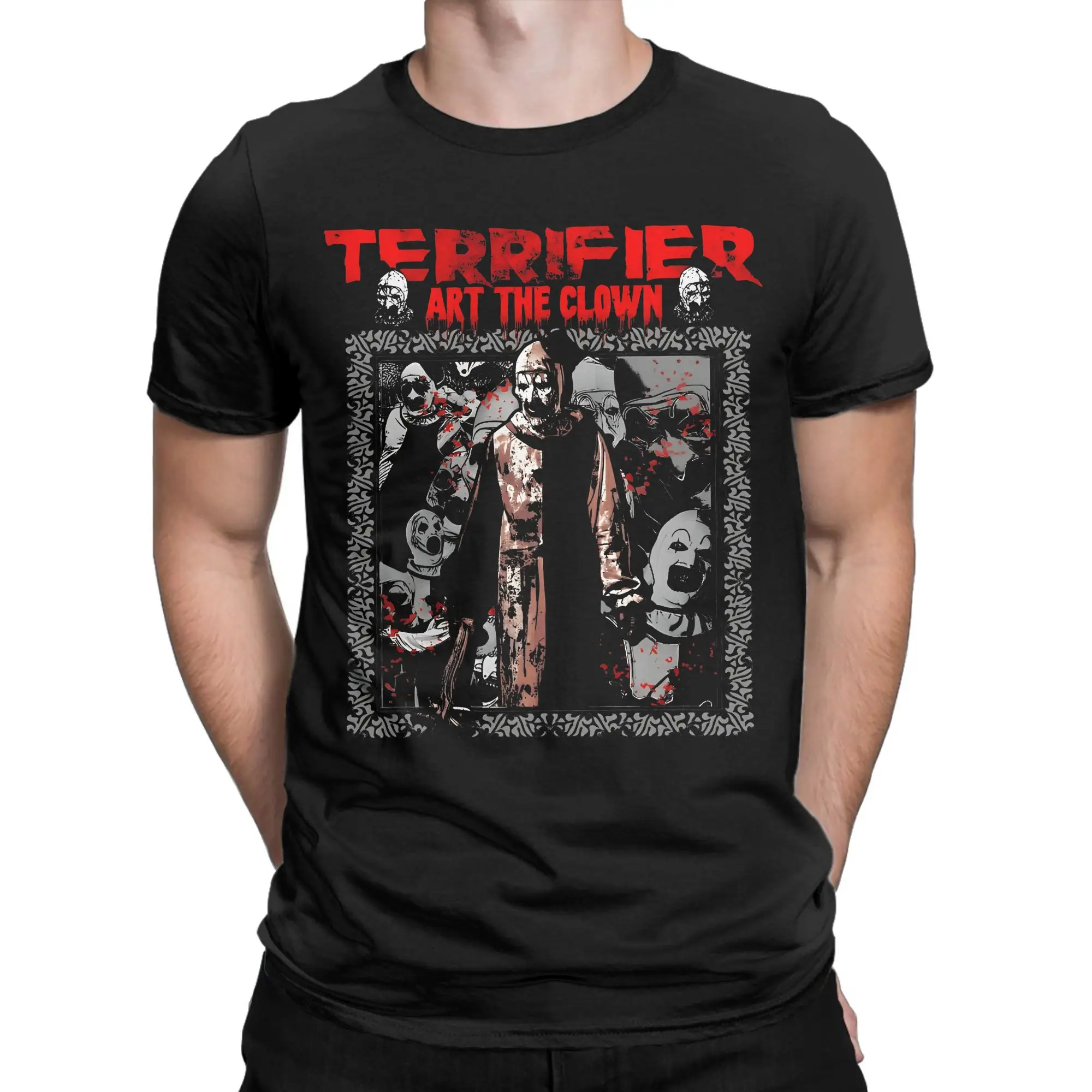 

Новинка, мужские футболки серии Terrifier, хлопковая футболка с круглым вырезом, футболки с короткими рукавами из фильма, оригинальная одежда