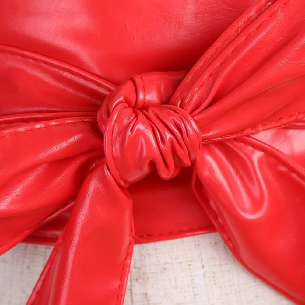 

Women's PU Bowknot Waistband Self Tie Wide Red Belt Long Sash Cinches Waist for Dress Tunic Jumper Women Belt Women PU Sash