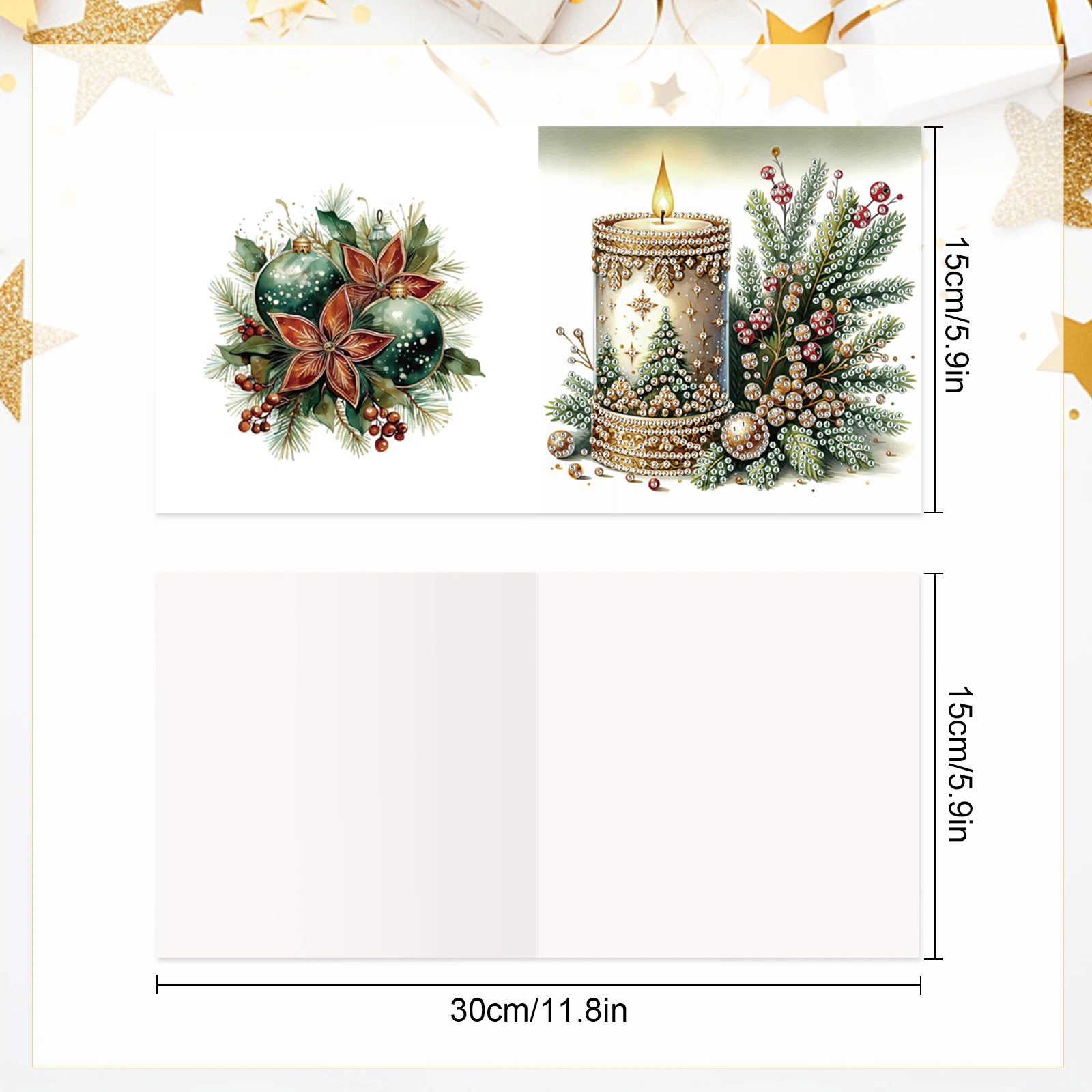 6Pcs Diamond Art Painting Greeting Card Kits, Christmas Candle Greeting Cards with Envelopes Diamond Art Craft Birthday Cards