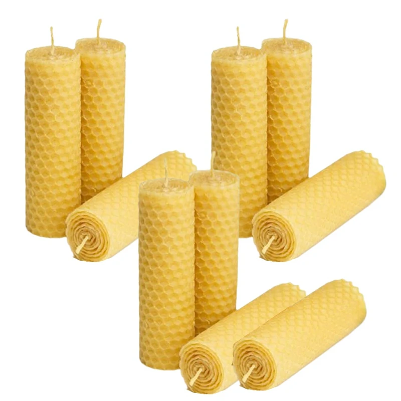 10 Pieces 100% Natural Beeswax Candle Making Kit, Honeycomb Texture DIY Beeswax Candle Craft Set