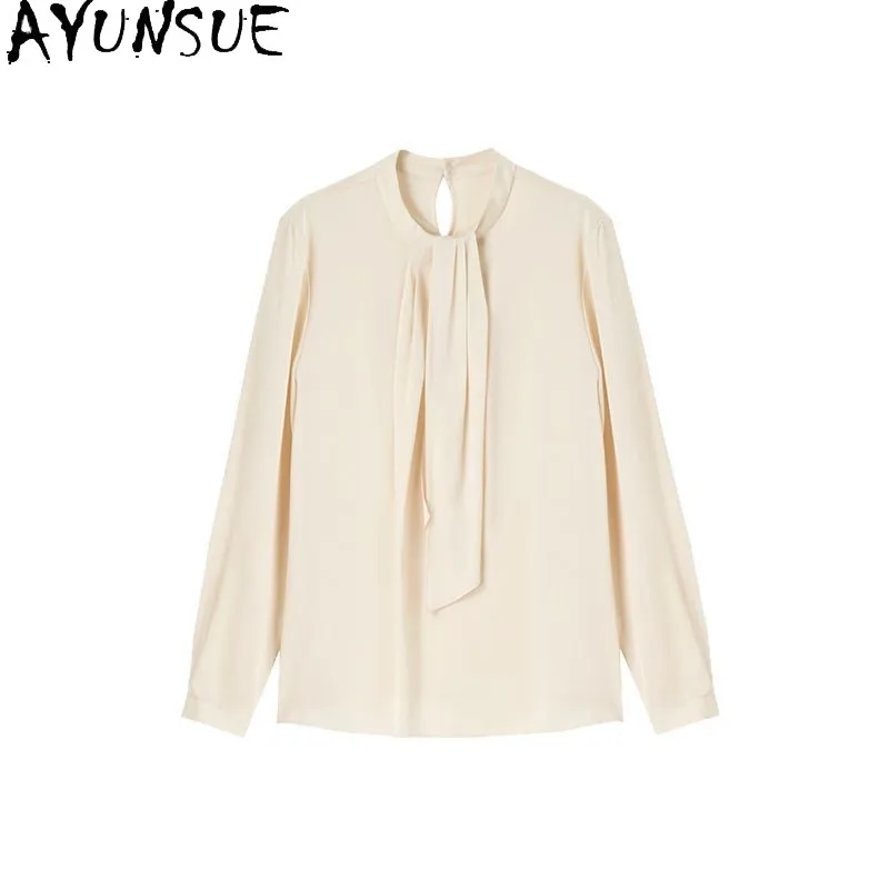

AYUNSUE 92% Mulberry Silk Women's Blouses and Shirts Elegant Spring Tops for Woman Solid Color Blouse Woman Clothes Camisas