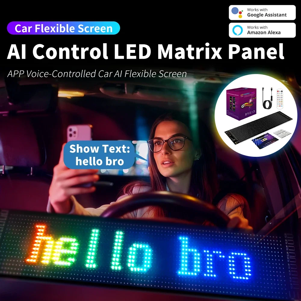 

AI Smart Voice LED Devil Eyes Screen Car Flexible Display Panel RGB Pixel APP Control for Truck Windshield Decoration Light Gift