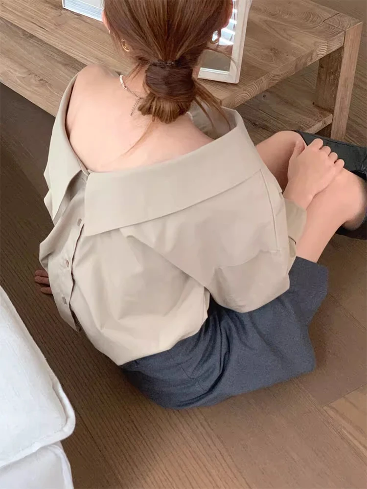 Csa de manga larga con un solo hombro para mujer, nuevo diseño e de doble cara, hoada, estilo coreano, Color puro...