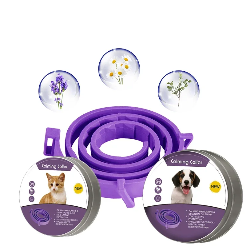 Collar calmante para mascotas, para gatos y perros, ajustable, con feromonas que reducen la ansiedad, collar para mascotas con efecto calmante duradero y natural.