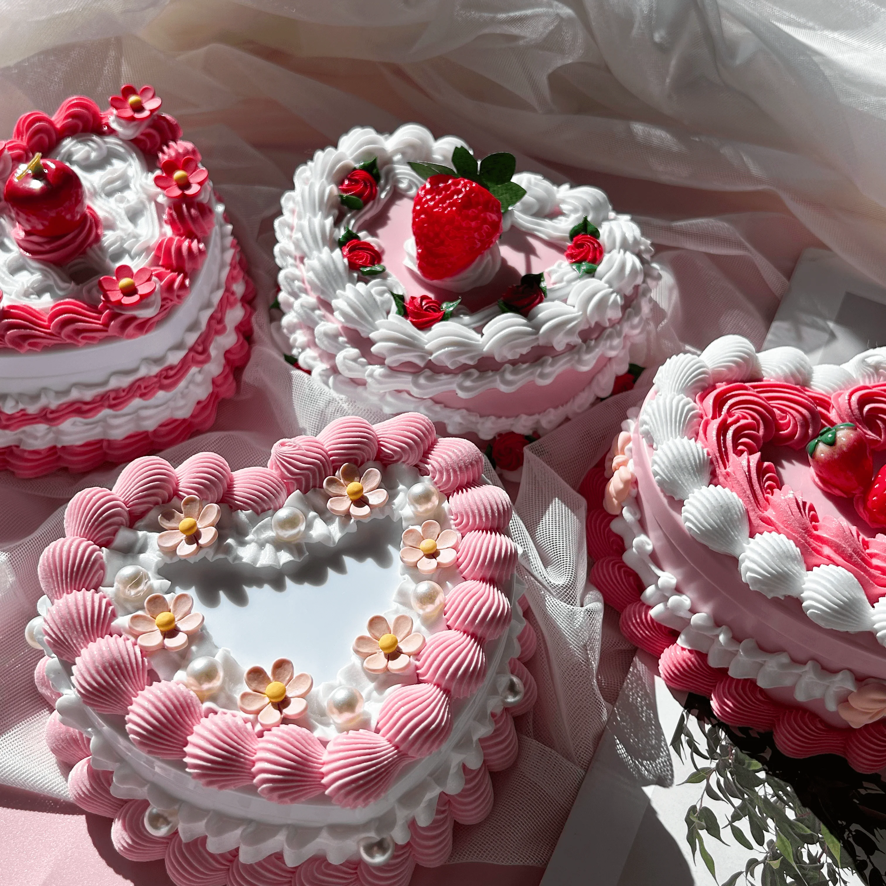 Double Layer Heart Shaped Cake Jewelry Box Mirror Kawaii Cute Girls Pink Strawberry Faux Decor Trinket  Organizer Y2K Decor