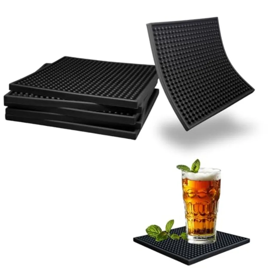 

New StyleSilicone Coasters Set - 6 Pack - 6 Inch Square Drink Coasters for Coffee Table and Desk - Absorbent and Anti-Slip - Outdoor and