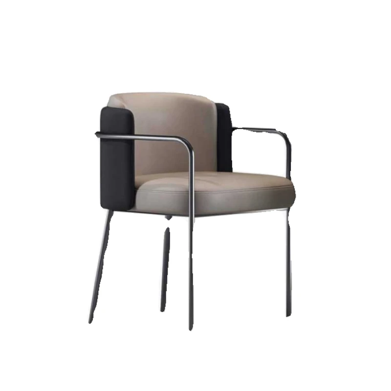 Italian Luxury Stainless Steel Backrest Dining Chair Modern Design High End Commercial Leather Art Negotiation Chair