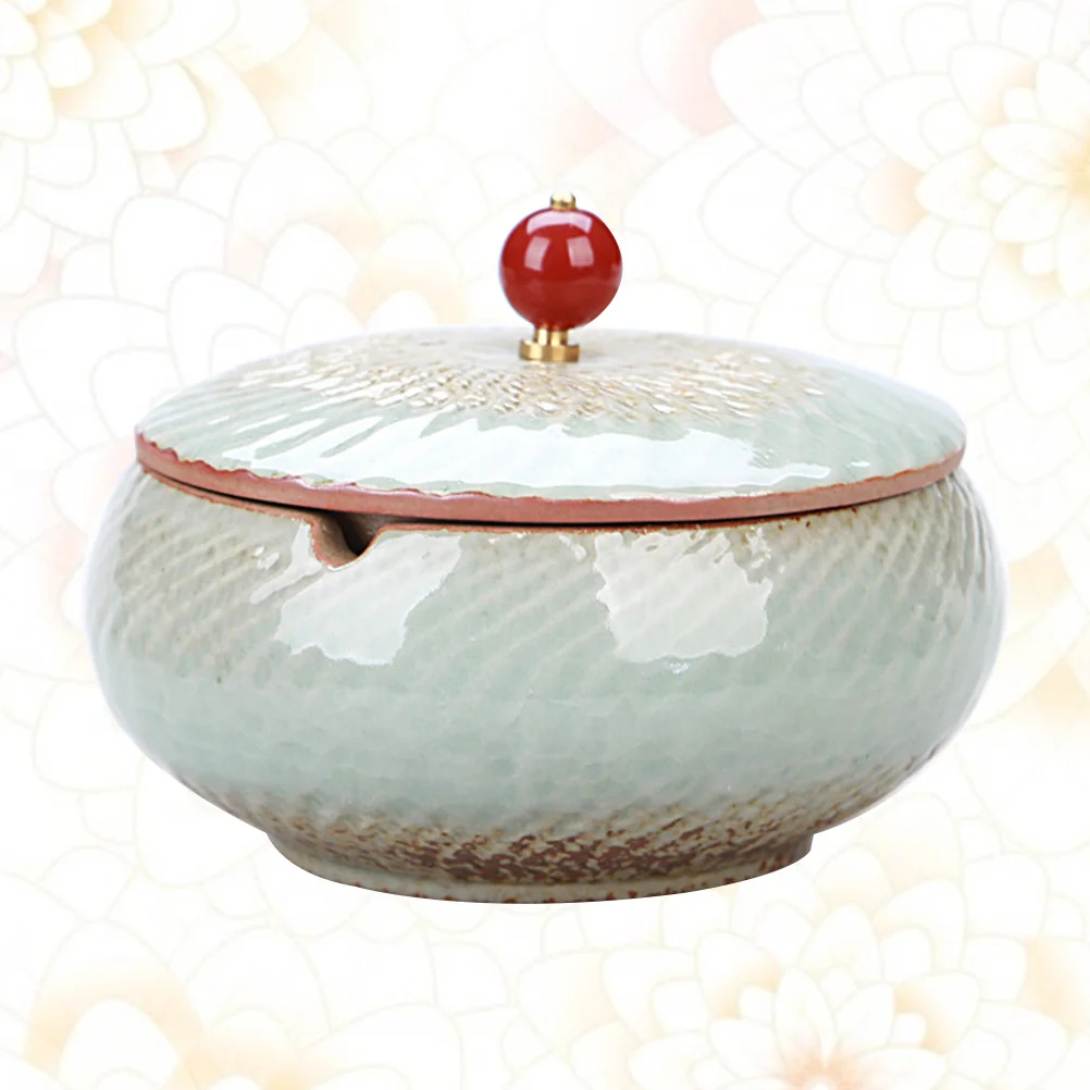 

Odorless Ashtray Personality Ceramic Flat Base Desktop Adornment Vintage Cigarette with Lid