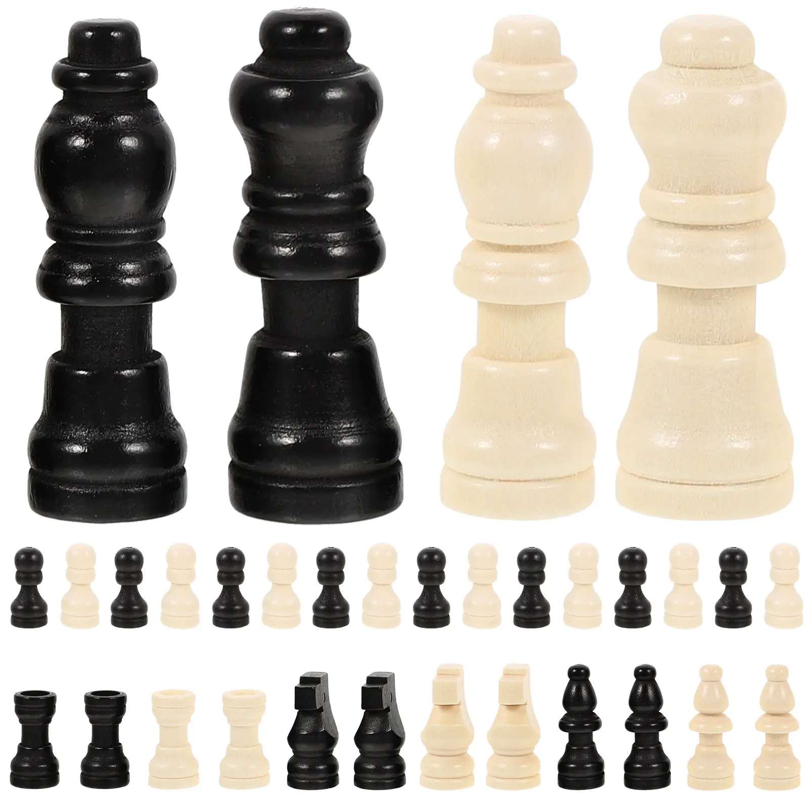 

2Sets Wooden Chess Pieces Chess Set Replacement Game Pieces for Chessboard Family Friends Board