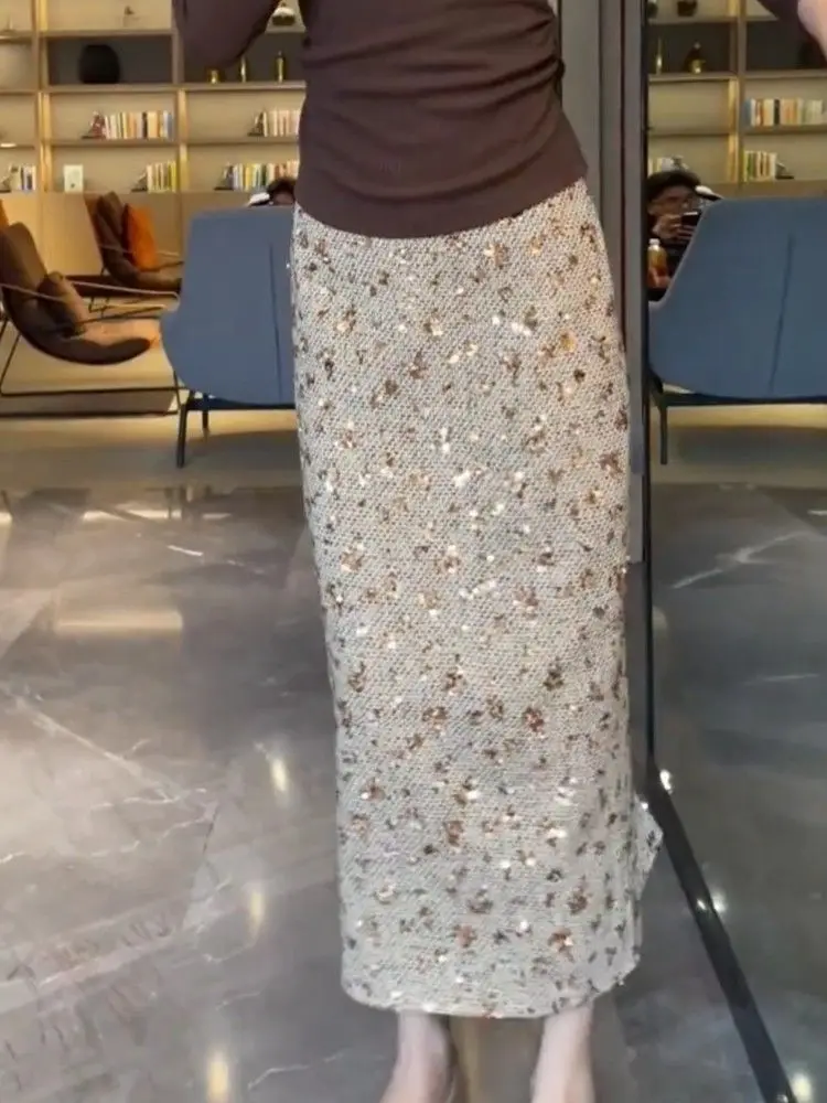 

Юбка с пайетками, корейская мода, женская одежда, длинные юбки