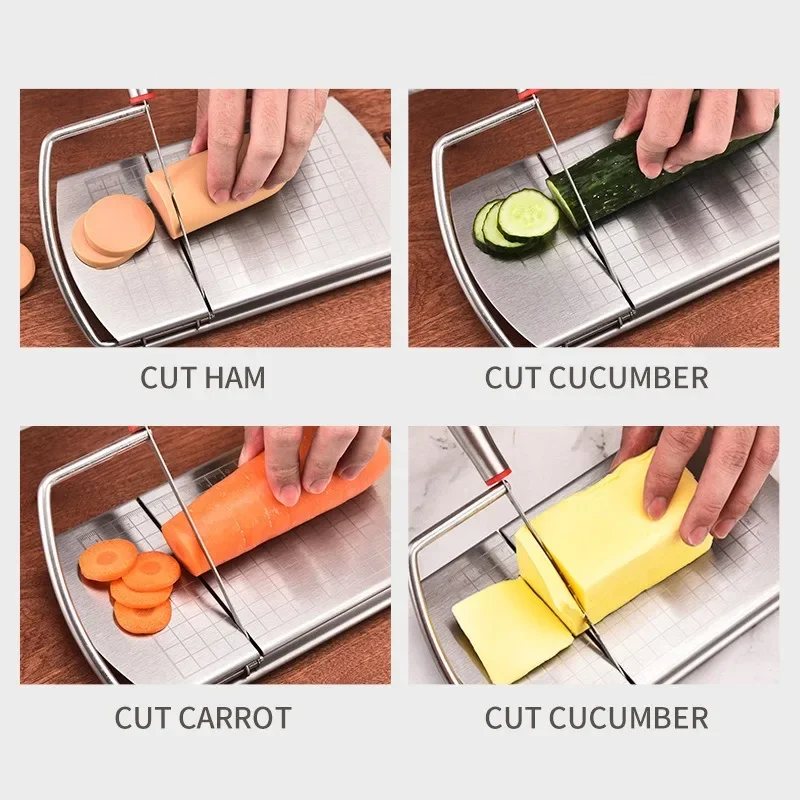 Stainless Steel Cheese Slicer Multifunctional Sausage Cutter Cutting Serving Board For Hard And Semi Hard Cheese Or Butter