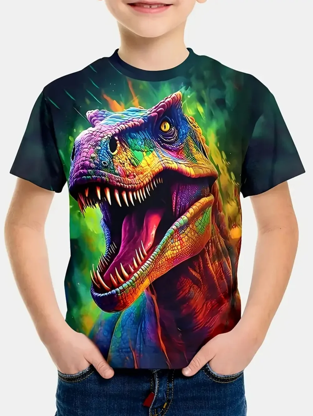 

Футболка для мальчиков, крутой динозавр с 3D принтом, летняя модная уличная одежда, топ с короткими рукавами, быстросохнущие футболки для мальчиков на открытом воздухе для детей