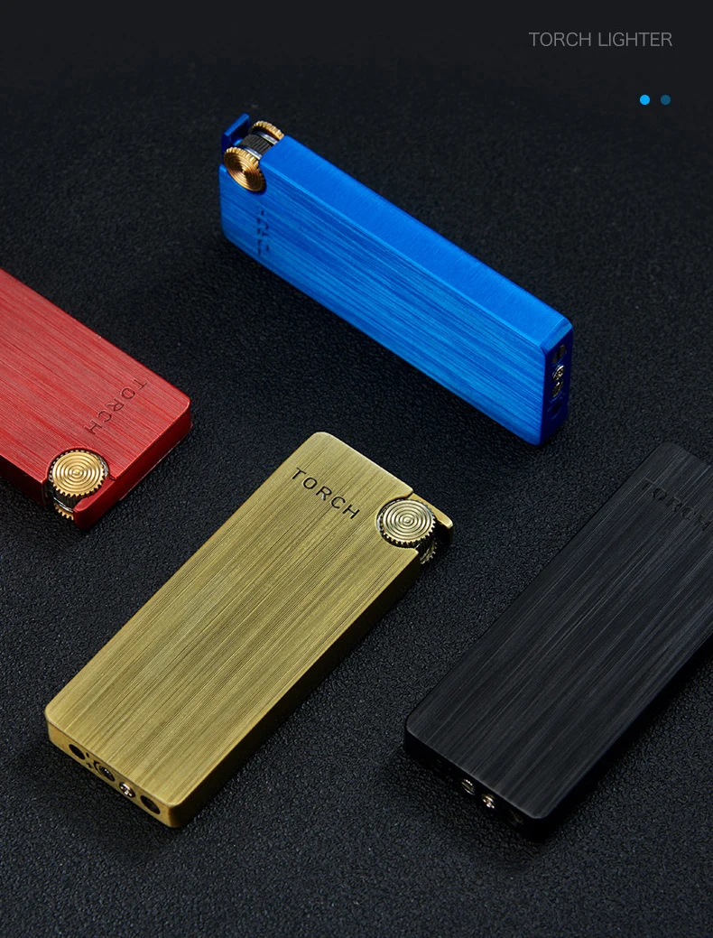 Metal Ultra-thin Portable Butane Grinding Wheel Flint Lighters Windproof Jet Turbo Torch Lighter for Smoking Gadgets for Men - Detail 1