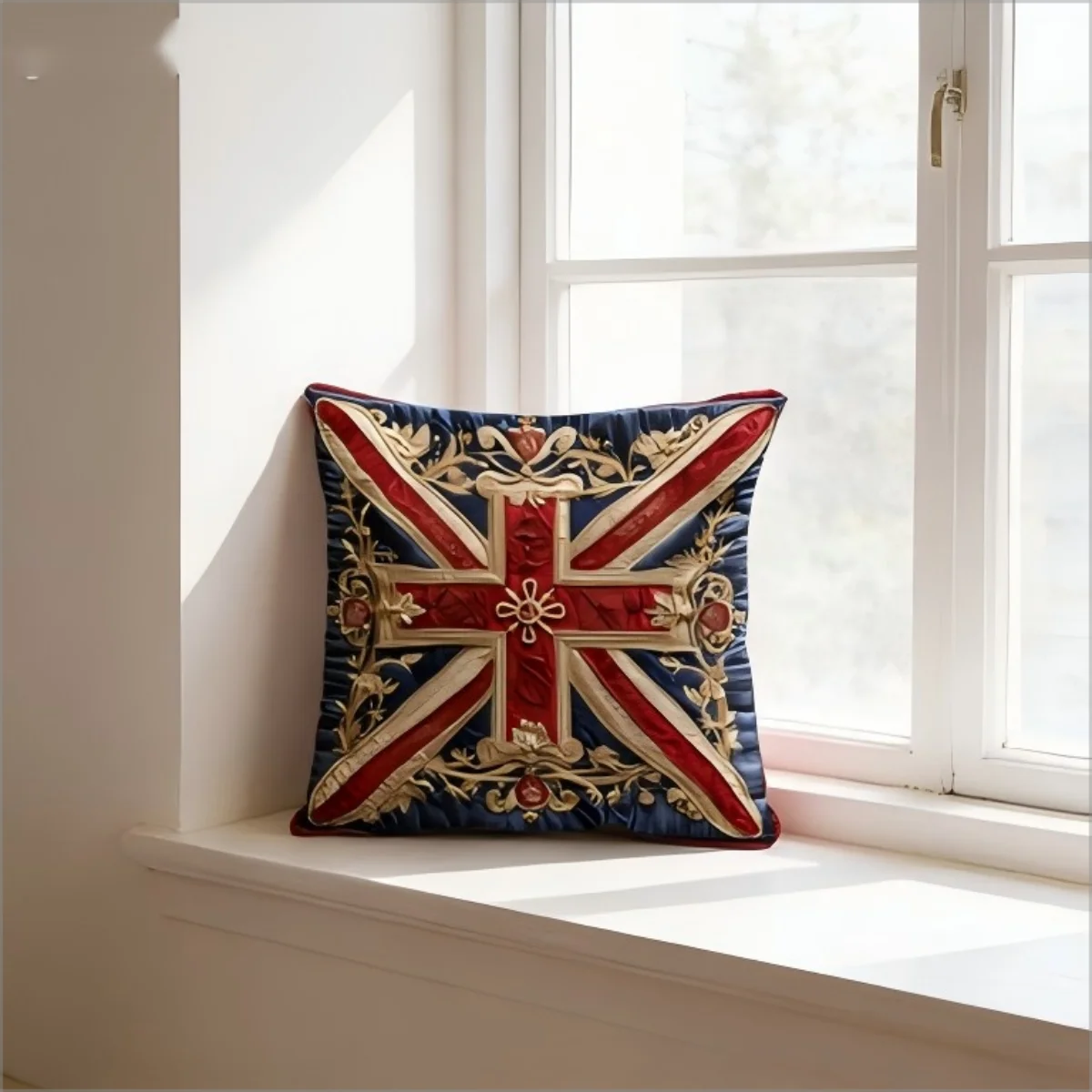 2D Printed Luxury Union Jack Pillow Cover Vintage Baroque Gold  Effect Soft Throw Pillow Case for UK Home Decor Gift