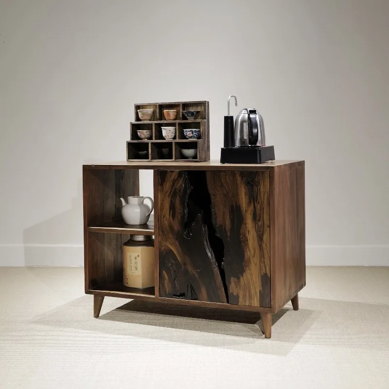 Wabi-sabi tea cabinet large-capacity solid wood cabinet door art holes and scars, storage collection