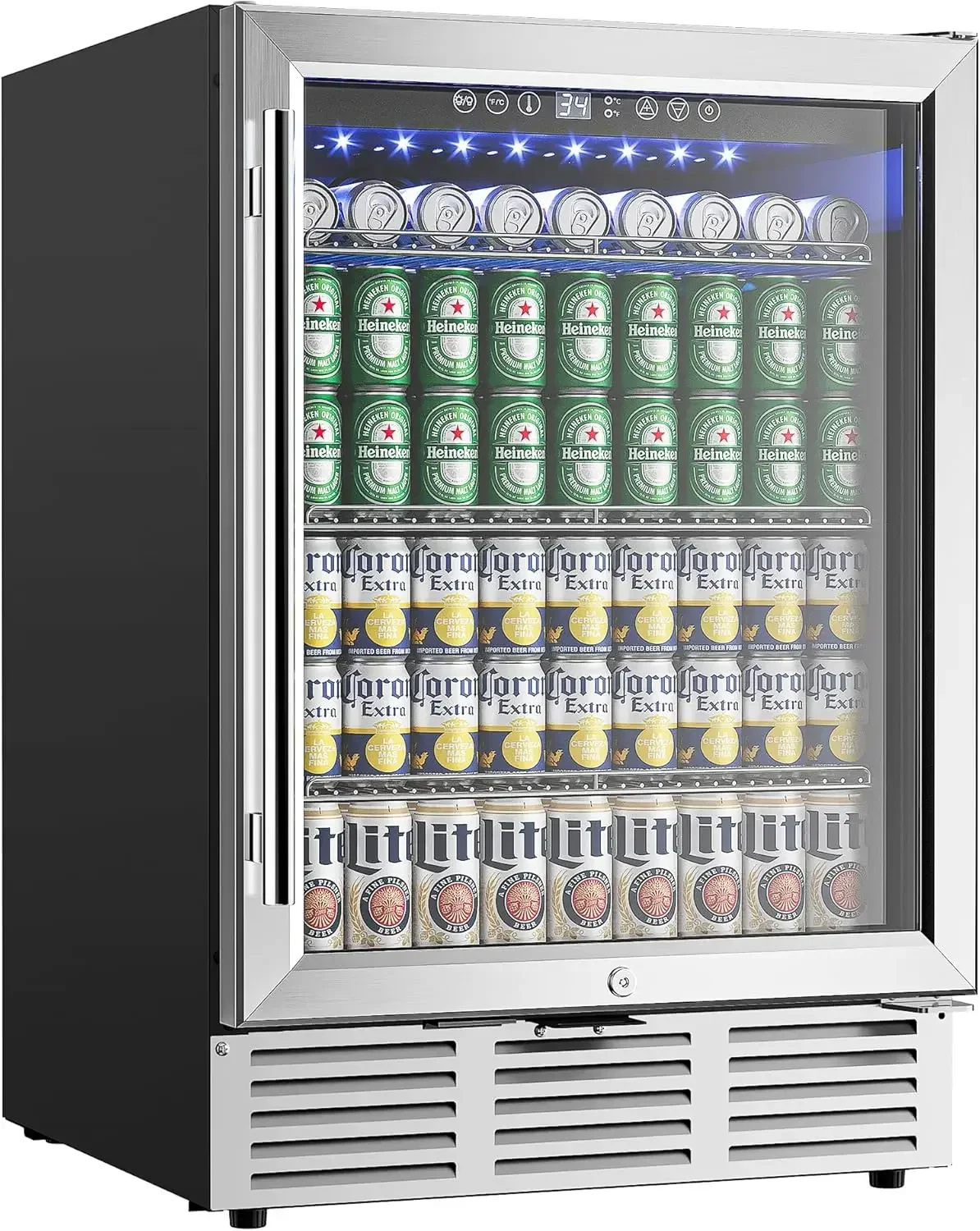 EUHOMY 24 Inch Beverage Refrigerator, 180 Can Built-in Beverage Cooler, Under Counter Beer Fridge with Glass Door for Soda