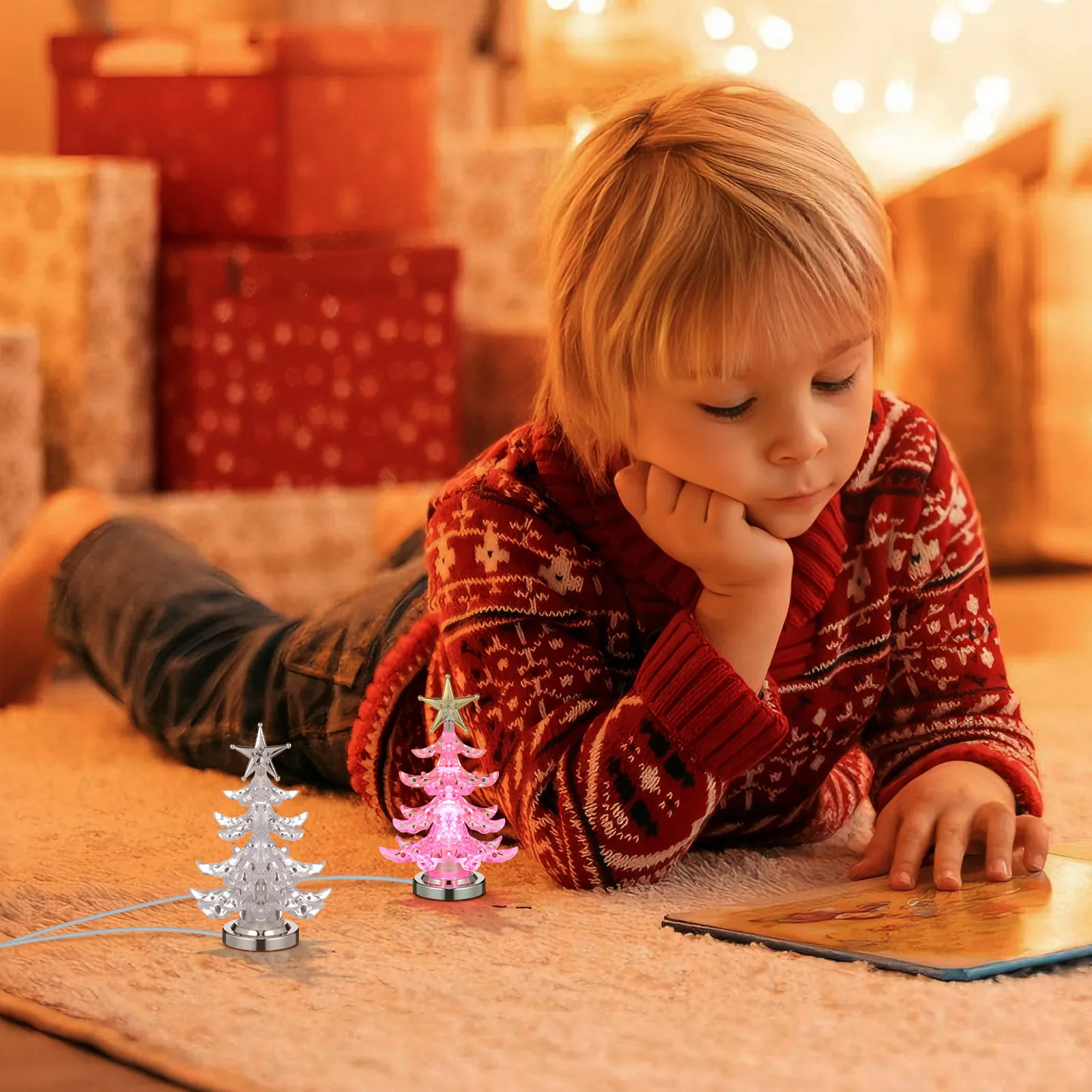 

2pcs Christmas Tree Night Light Clear Acrylic Rgb Flashing Lamp For Home Bedroom Office Decor Night Light