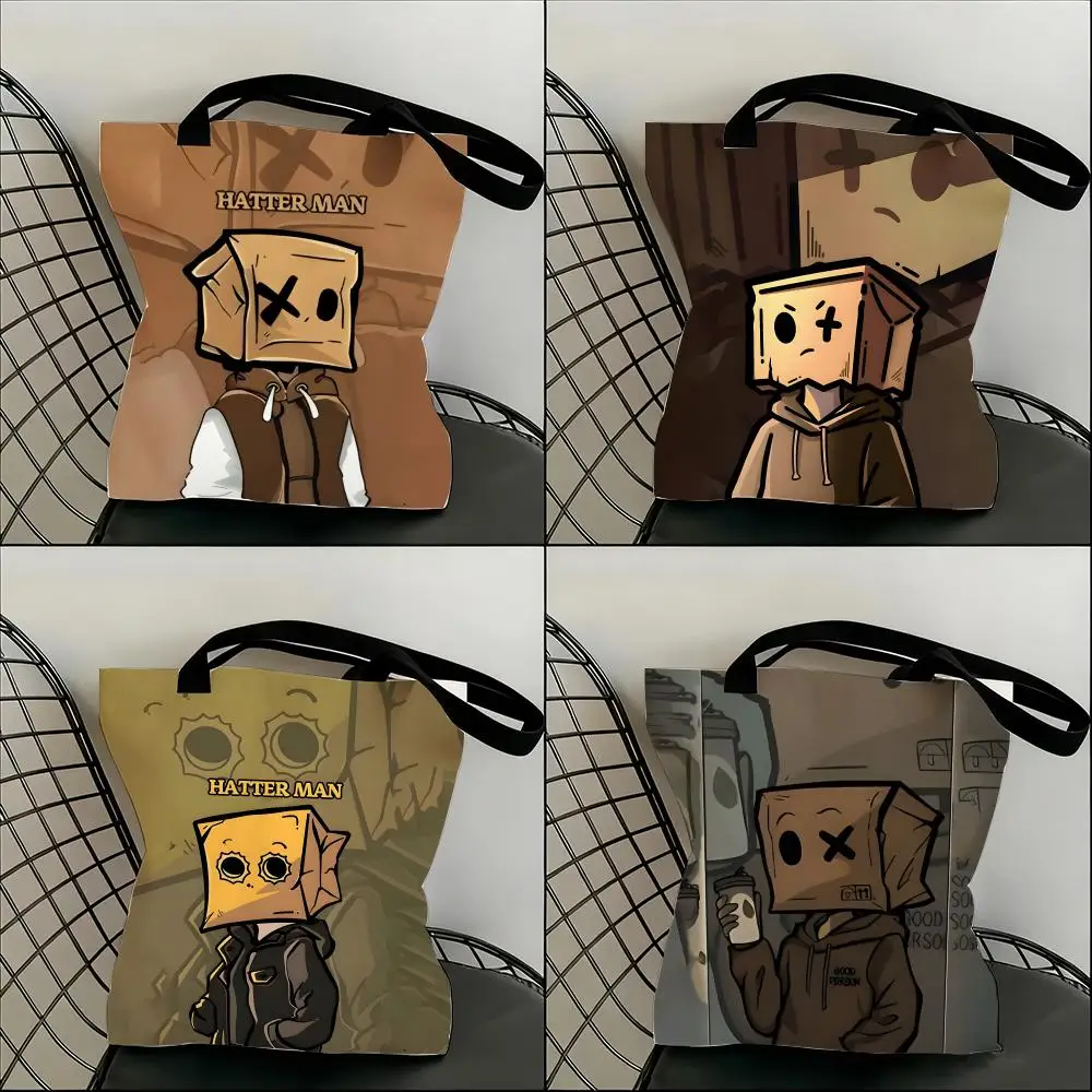 

Cartoon Cool Box Man Storage Bags Lightweight Canvas Shoulder Shopper Fashionable Eco Multi Use Tote with Large Capacity