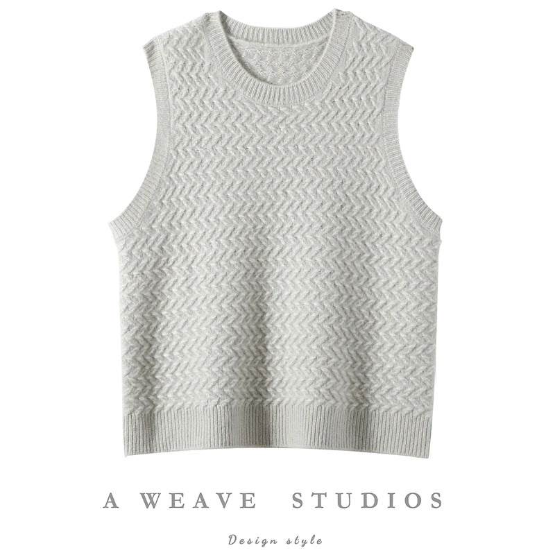 

Women 100% Cashmere Vest fishbone pattern Knitting Sleeveless Pullover Autumn Winter O-neck Cashmere Sweater Female Waistcoat