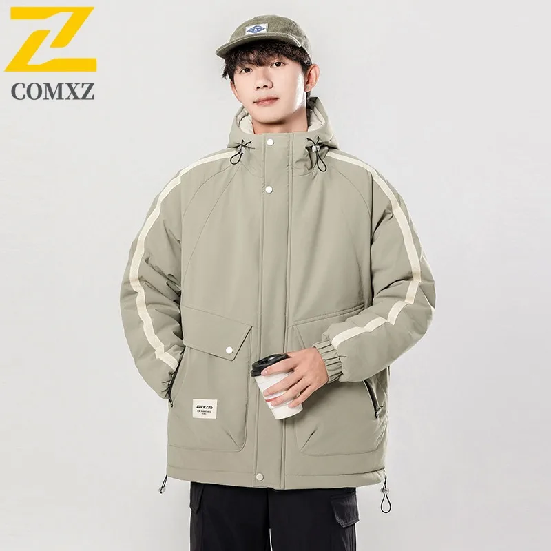COMXZ Men Down Cotton Windbreaker Winter American style Thickened Casual Outerwear Daily Lightweight Sports  Warm Puffer Coat ​