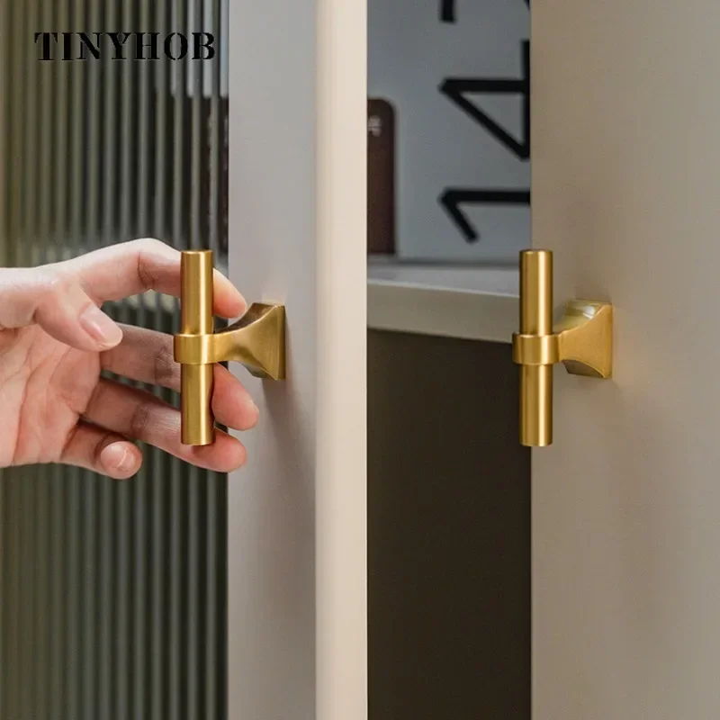 Tinyhob Solid Brass Cabinet Knobs Long Door Pull T-bars Kitchen Cloakroom Wardrobe Handle and Knobs/  Non Fading Process