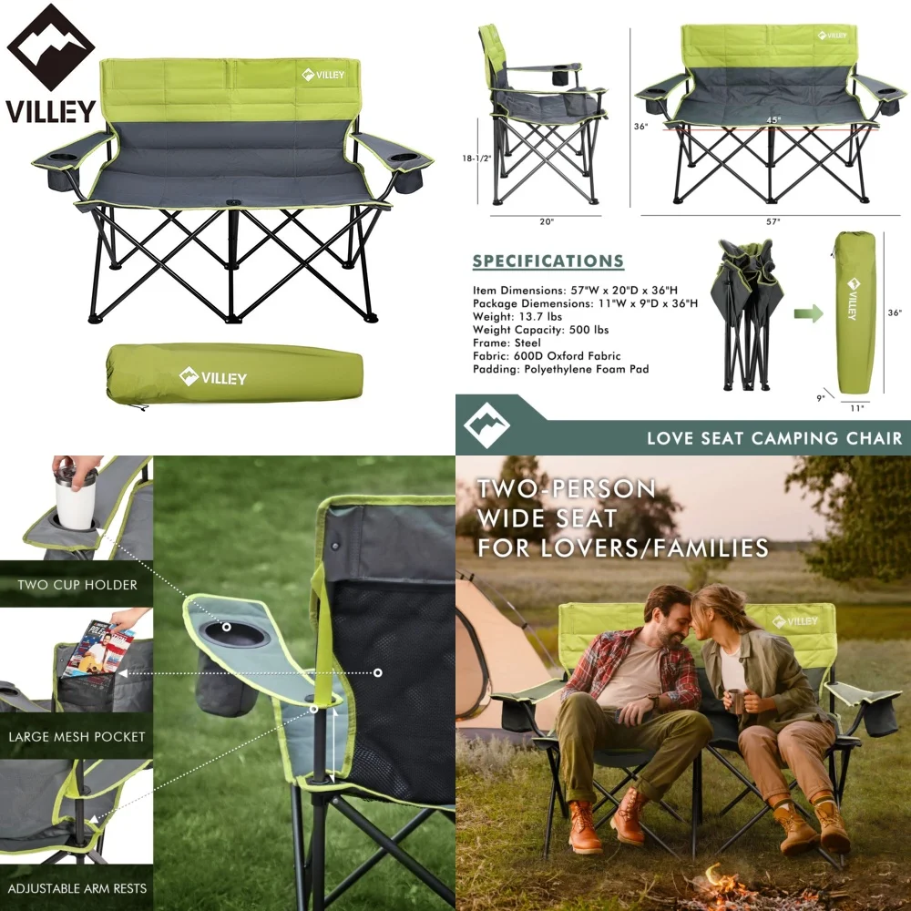 

camping chairHeavy Duty Double Camping Chair Portable Folding Outdoor Chair with Carry Bag Comfortable Padded Seat for Hiking