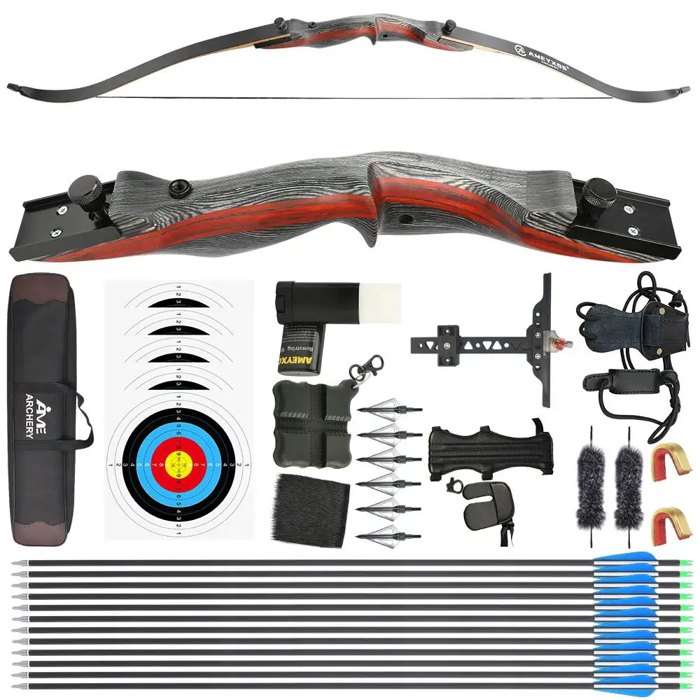 

62" Recurve Bow Arrows Set Draw Length Black Bow 20-50Ibs Laminated Maple Archery Hunting Shooting Outdoor Sports