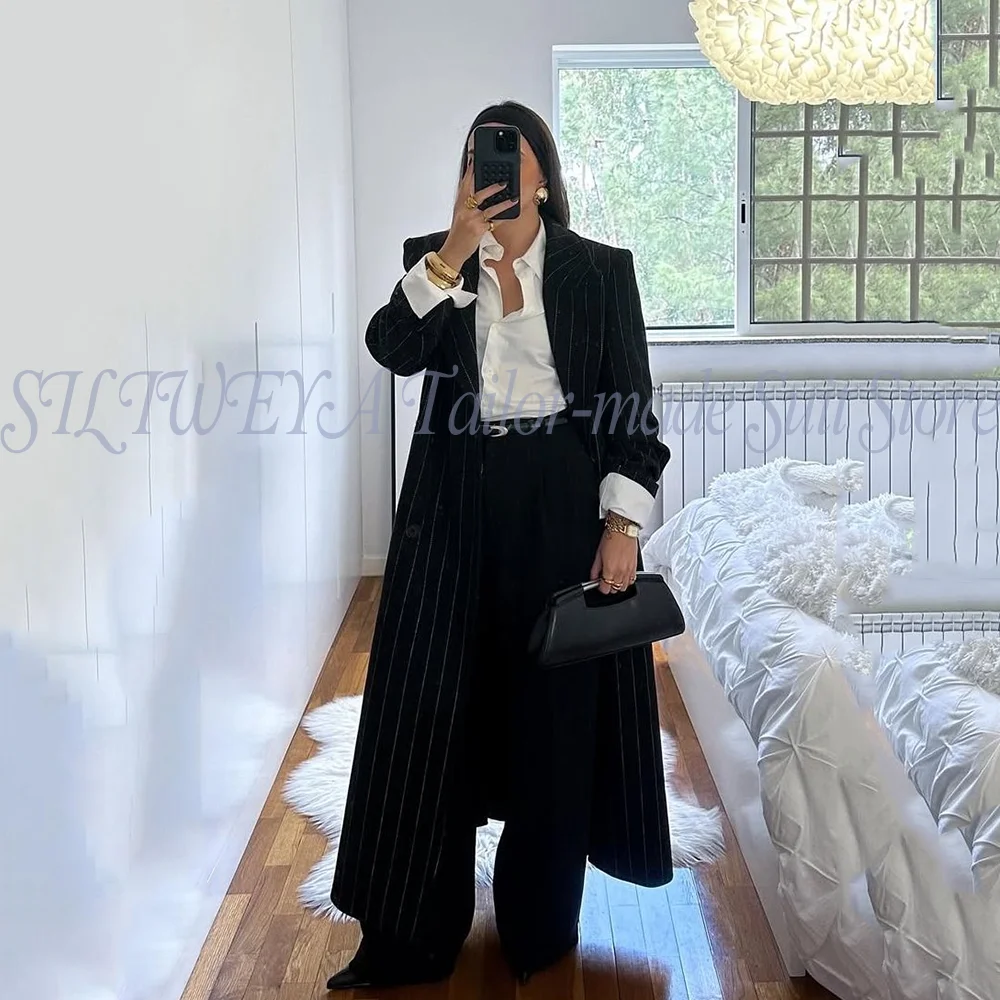 2026 Spring Fashion New Style Suit Women's Elegant Office Two Pieces Black Stripe High-end Blazer Sets Long Jacket +Pants