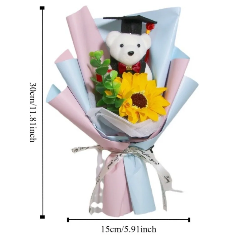 Woven Graduation Bear Sunflower Bouquet Plush Bear Bouquet Decoration Doctoral Bear Bouquet Lovely Elegant