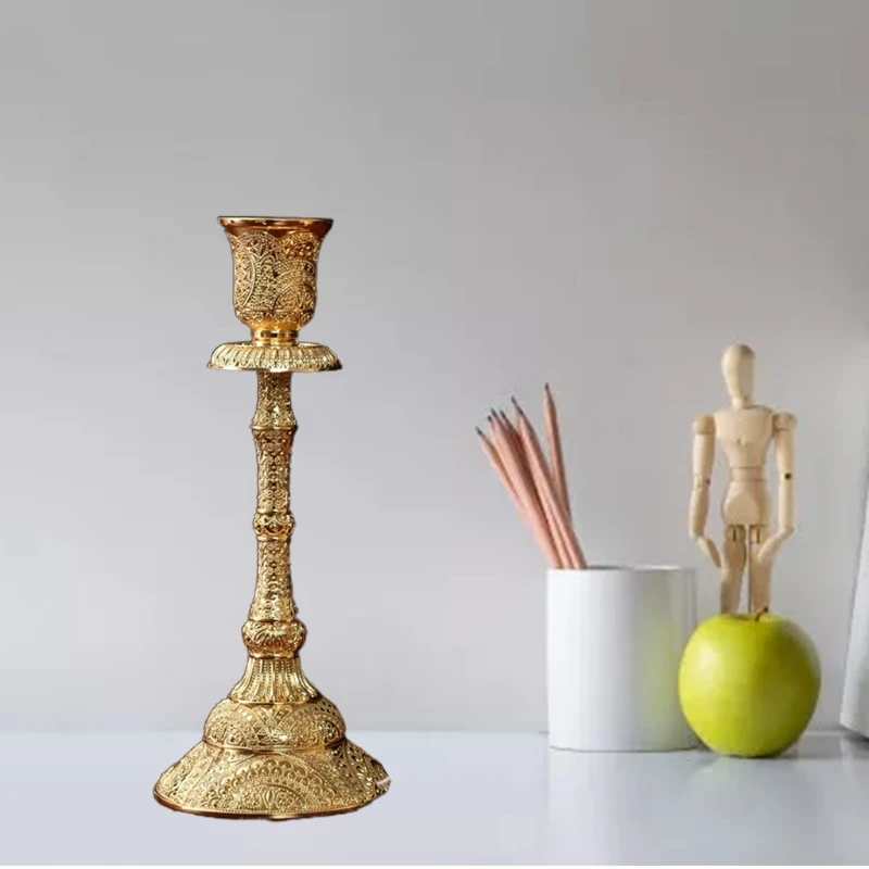 for Creative 2 Pieces Metal Taper Holders Brass Pillar Candlestick Ornament for Table Tea Room Hotel Yoga Room 203C