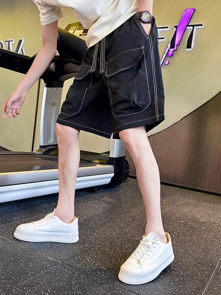 

Bla Workwear orts Men Summer Trendy Loose Qui Dry Sports Mid-Pants Versatile Casual Ice Silk Five-Quarter Beach Pants